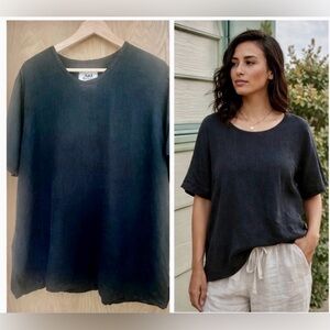 FLAX Jeanne Engelhart Black Linen Tunic M Boxy Minimalist Lagenlook